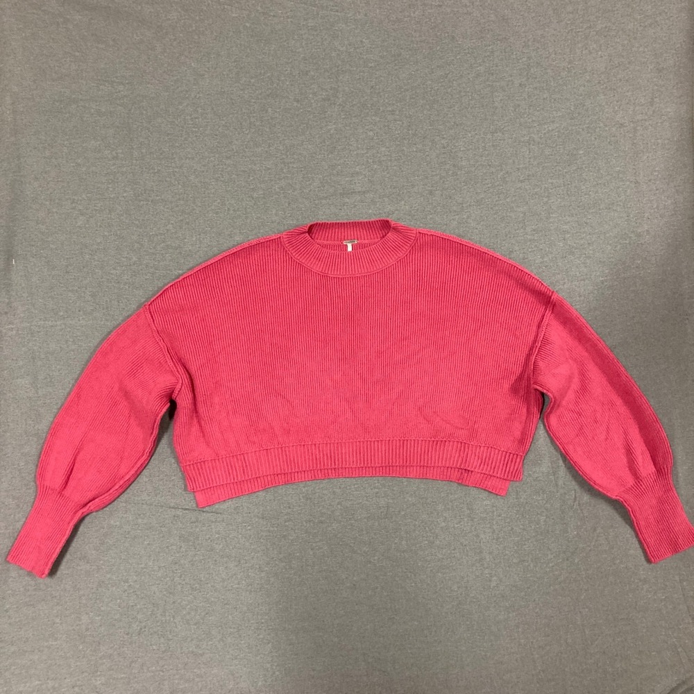 Free People Pink Ribbed Cropped Mock Neck Sweater OB1609060 Medium